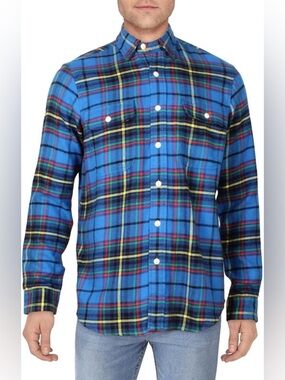 Polo Ralph Lauren Men's Classic Fit Plaid Twill Workshirt L Flannel Shirt Blue